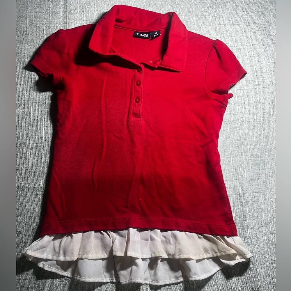 Red Polo Shirt with Ruffle Hem